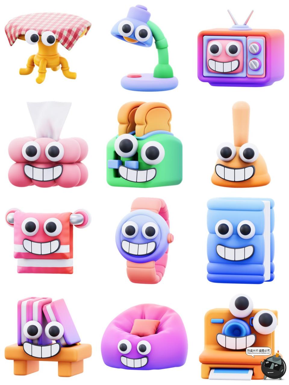 图片[5]-趣味卡通拟人化3D生活物品表情icon图标PNG免扣图片Blender素材图-设计猿