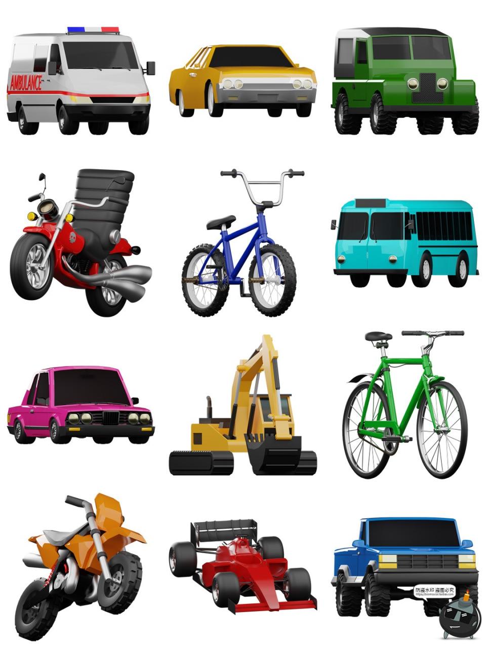 图片[2]-迷你Q版卡通汽车交通工具3D图标icon素材FBX格式blend免抠PNG图片-设计猿