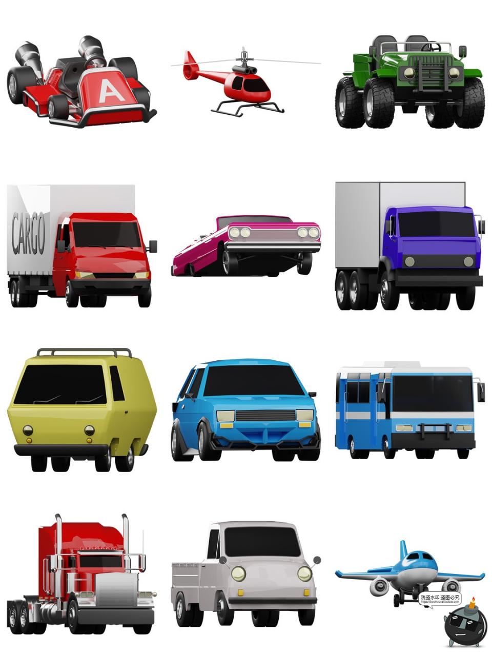 图片[3]-迷你Q版卡通汽车交通工具3D图标icon素材FBX格式blend免抠PNG图片-设计猿