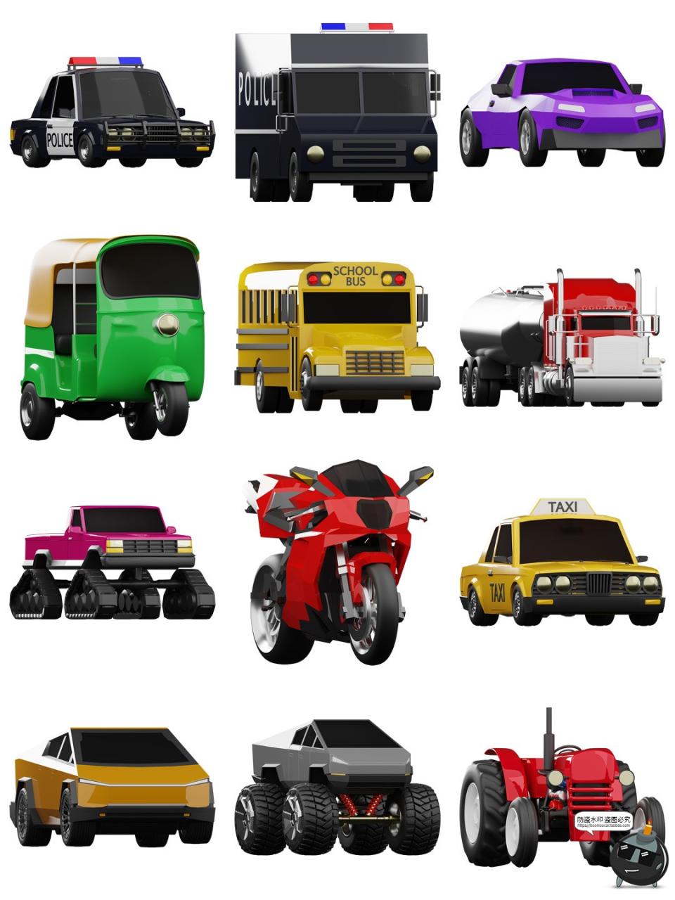 图片[4]-迷你Q版卡通汽车交通工具3D图标icon素材FBX格式blend免抠PNG图片-设计猿