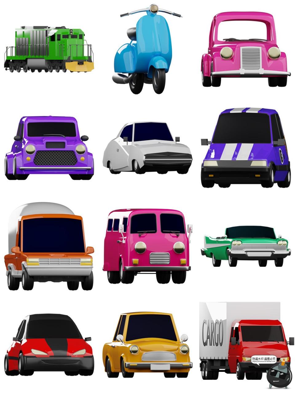 图片[5]-迷你Q版卡通汽车交通工具3D图标icon素材FBX格式blend免抠PNG图片-设计猿