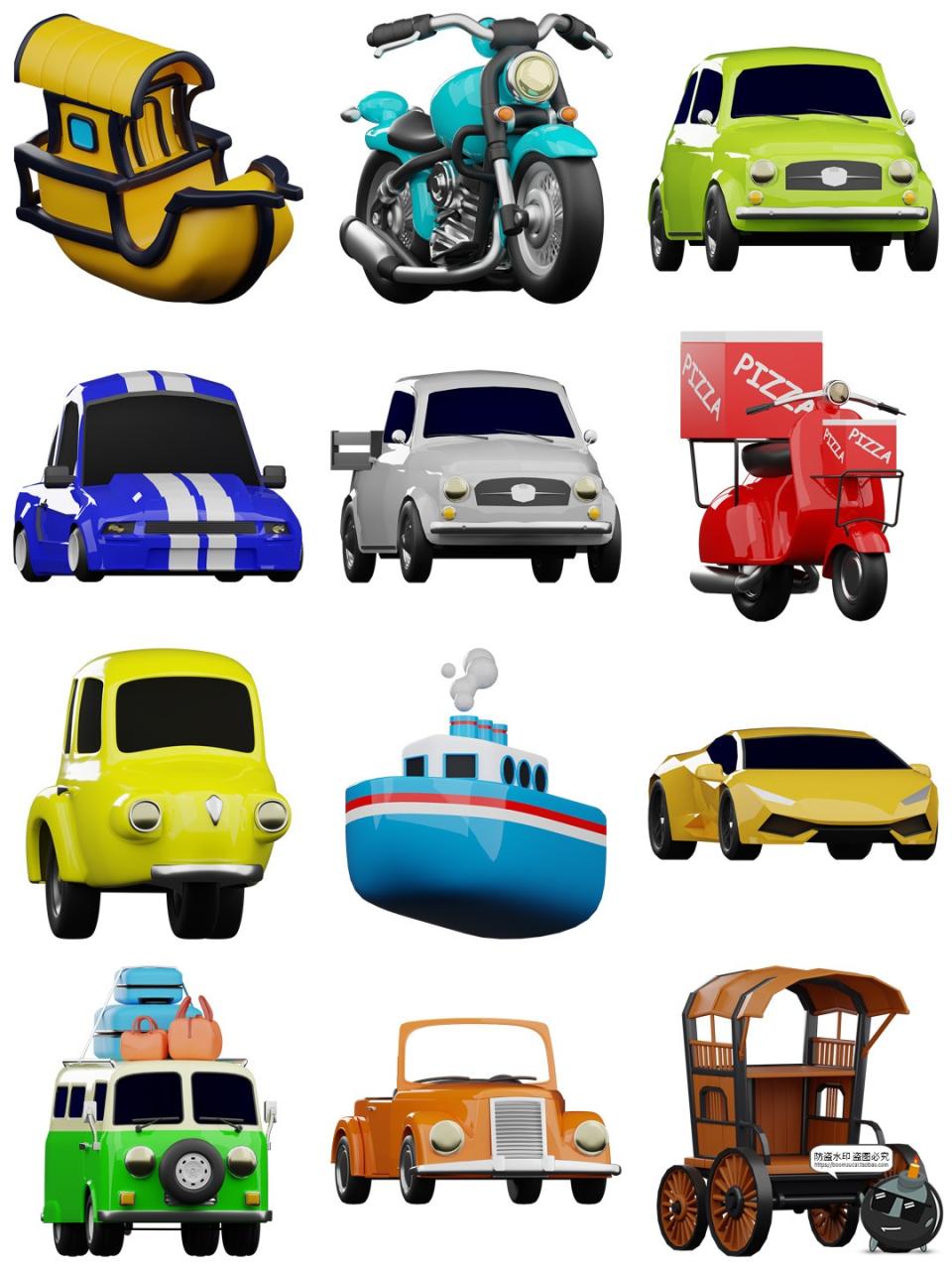 图片[6]-迷你Q版卡通汽车交通工具3D图标icon素材FBX格式blend免抠PNG图片-设计猿