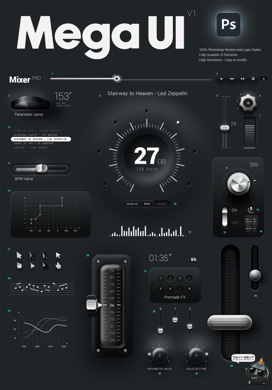 图片[2]-未来科技时尚音乐游戏拟物按钮控制器仪表盘UI界面PSD分层素材图-设计猿