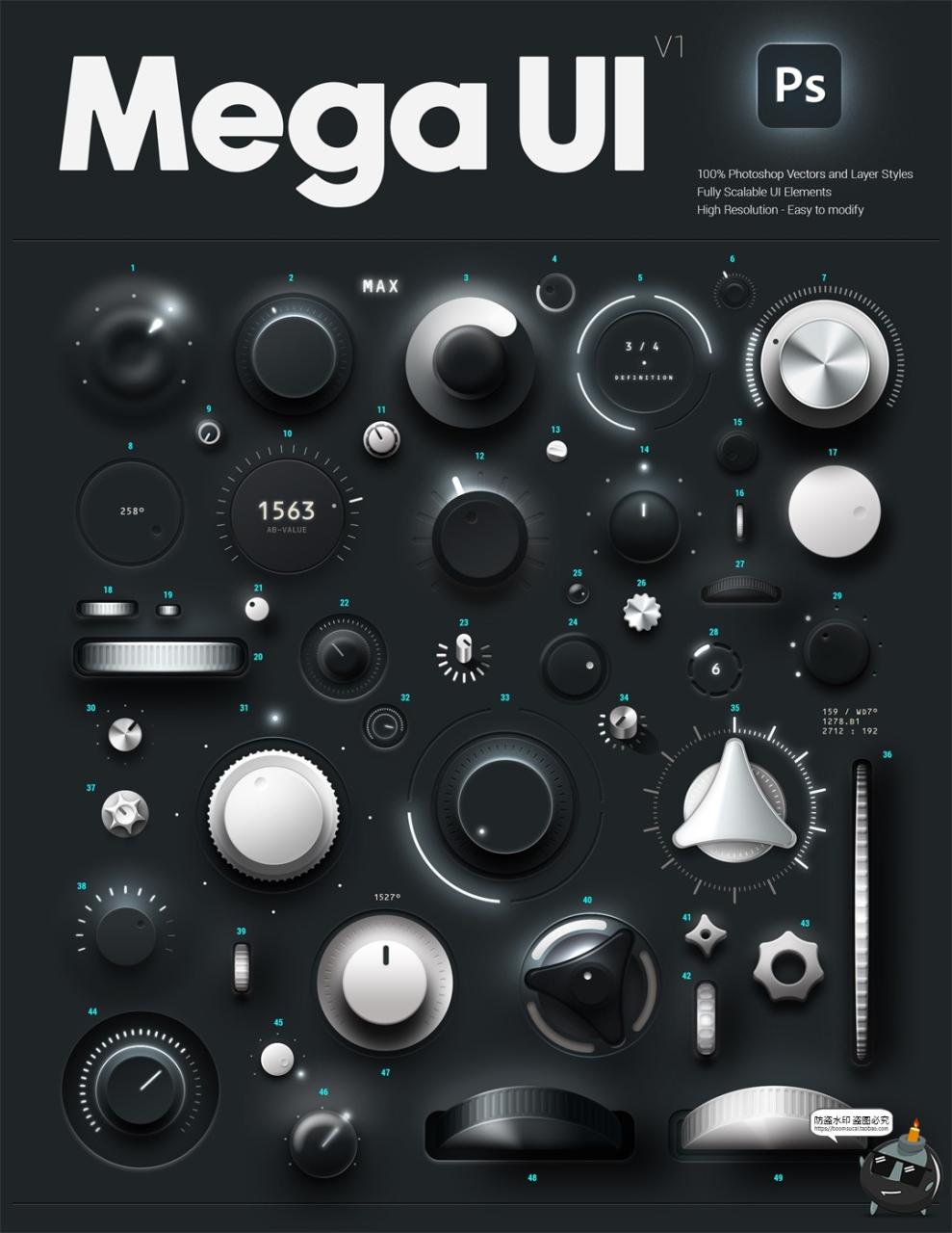 图片[3]-未来科技时尚音乐游戏拟物按钮控制器仪表盘UI界面PSD分层素材图-设计猿