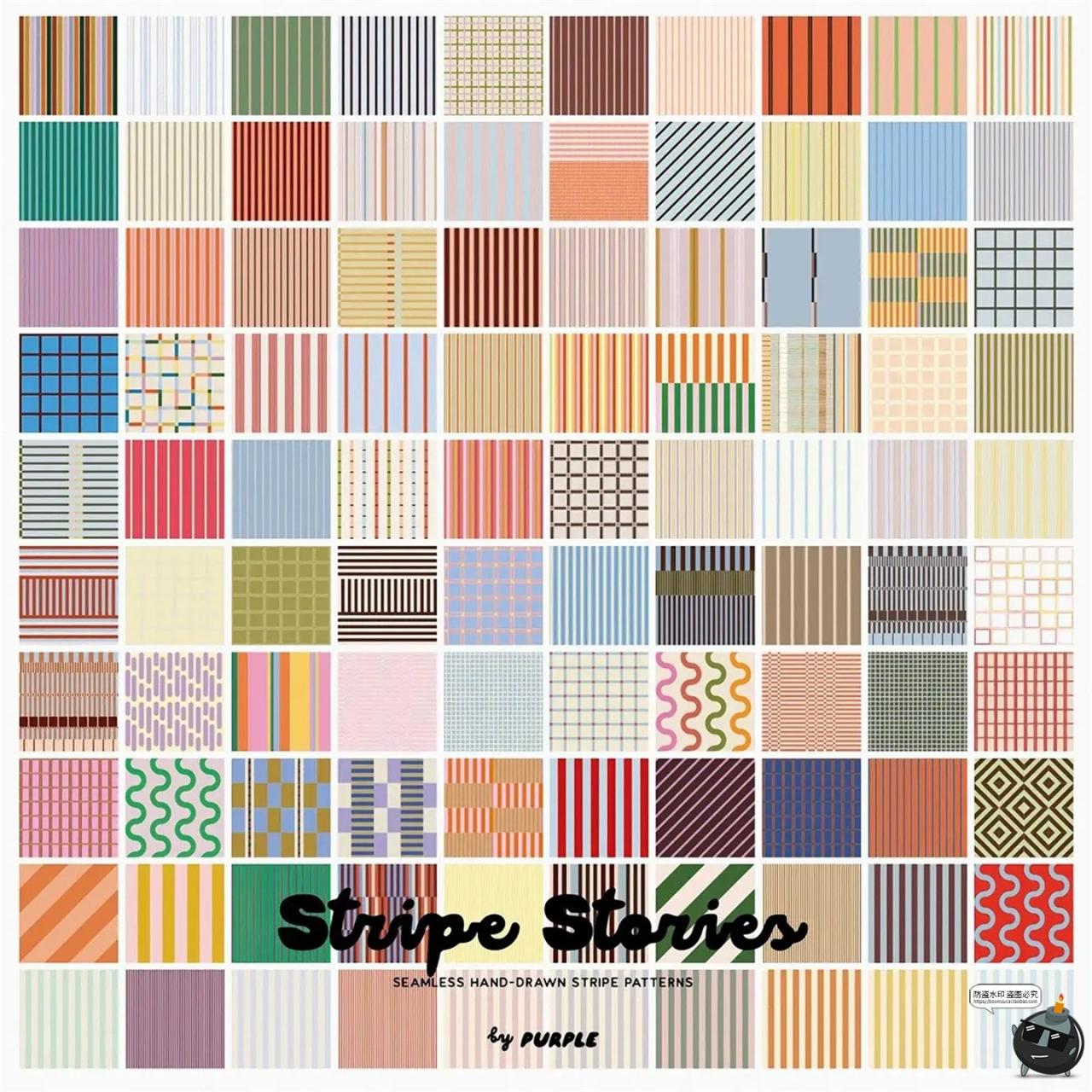 图片[2]-日系复古莫兰迪条纹网格无缝重复拼接布艺家纺图案AI矢量JPG素材-设计猿