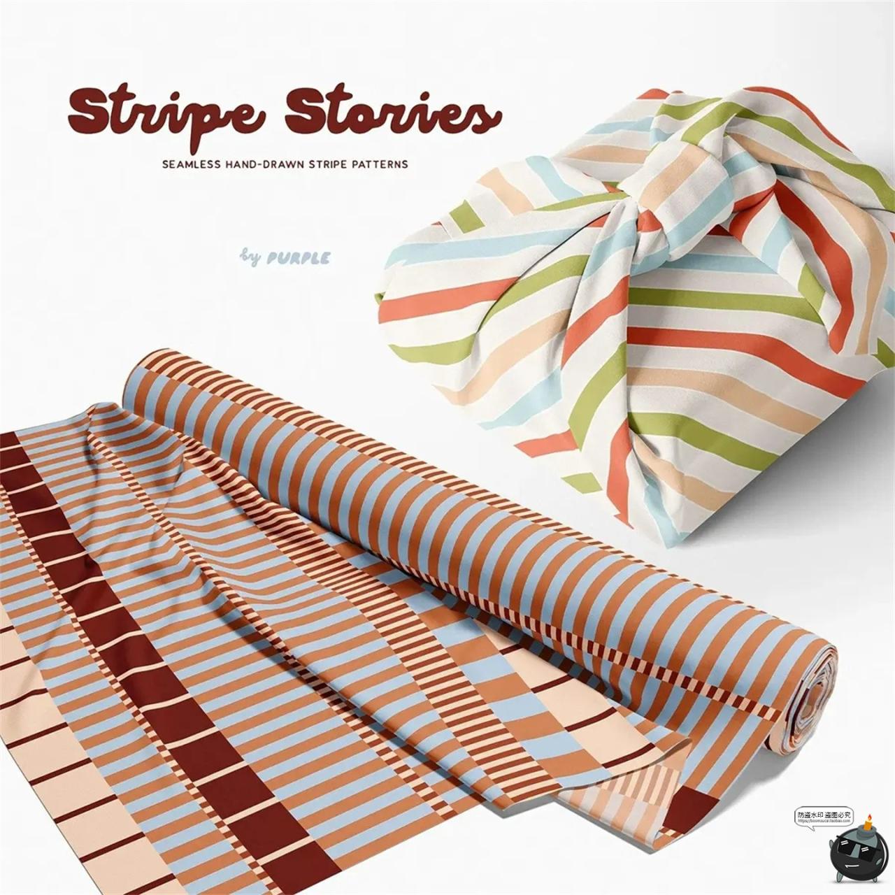 图片[6]-日系复古莫兰迪条纹网格无缝重复拼接布艺家纺图案AI矢量JPG素材-设计猿