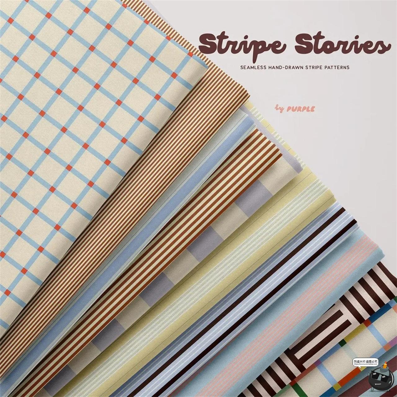 图片[8]-日系复古莫兰迪条纹网格无缝重复拼接布艺家纺图案AI矢量JPG素材-设计猿