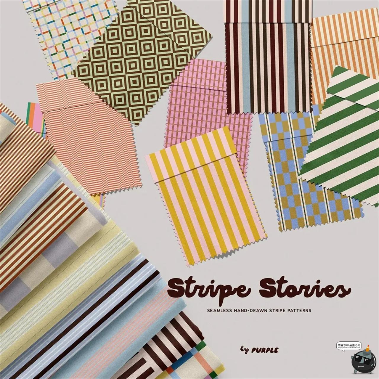 图片[10]-日系复古莫兰迪条纹网格无缝重复拼接布艺家纺图案AI矢量JPG素材-设计猿