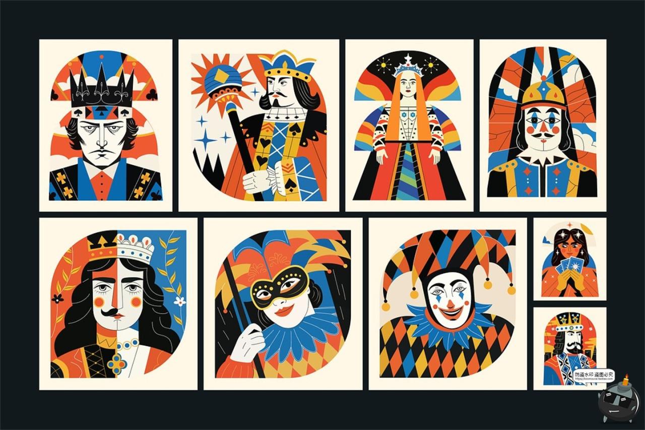 图片[2]-艺术扑克牌扁平化潮流桌游纸牌拟人创意插图插画AI矢量PNG素材图-设计猿