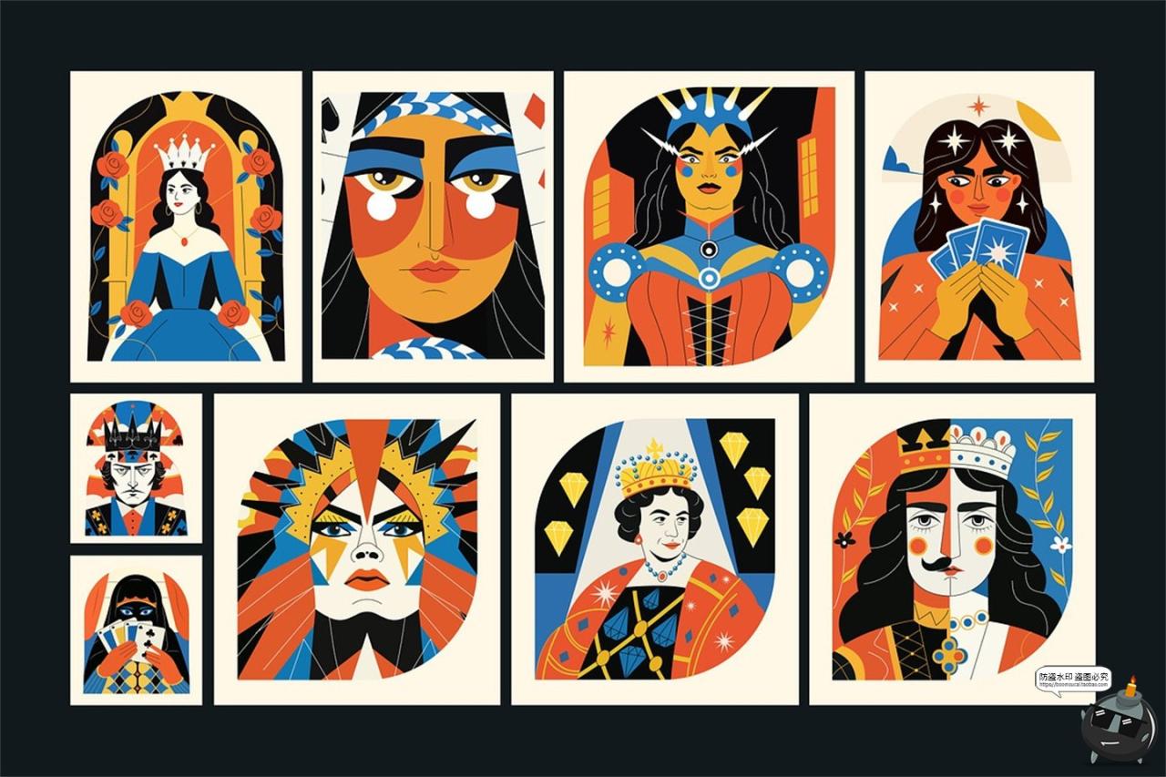 图片[3]-艺术扑克牌扁平化潮流桌游纸牌拟人创意插图插画AI矢量PNG素材图-设计猿