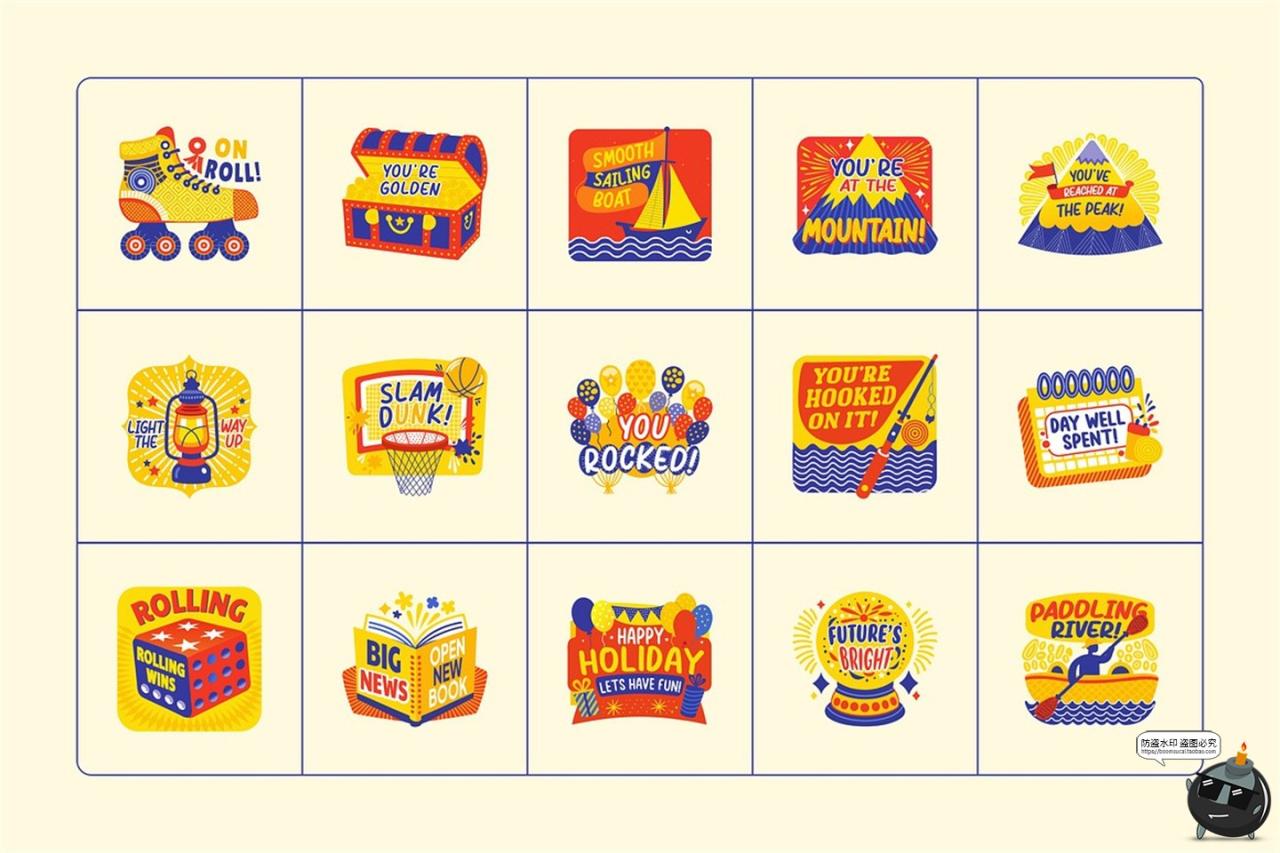 图片[2]-趣味潮流祝贺庆祝喜庆贺词鼓舞氛围插画贴纸AI矢量PNG免扣素材图-设计猿