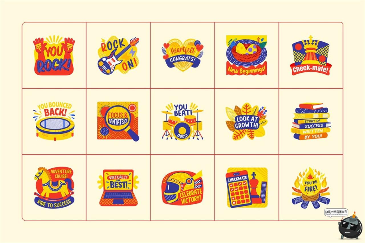 图片[3]-趣味潮流祝贺庆祝喜庆贺词鼓舞氛围插画贴纸AI矢量PNG免扣素材图-设计猿