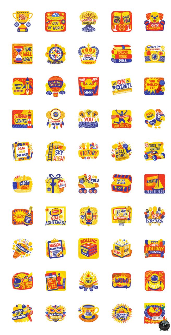 图片[4]-趣味潮流祝贺庆祝喜庆贺词鼓舞氛围插画贴纸AI矢量PNG免扣素材图-设计猿