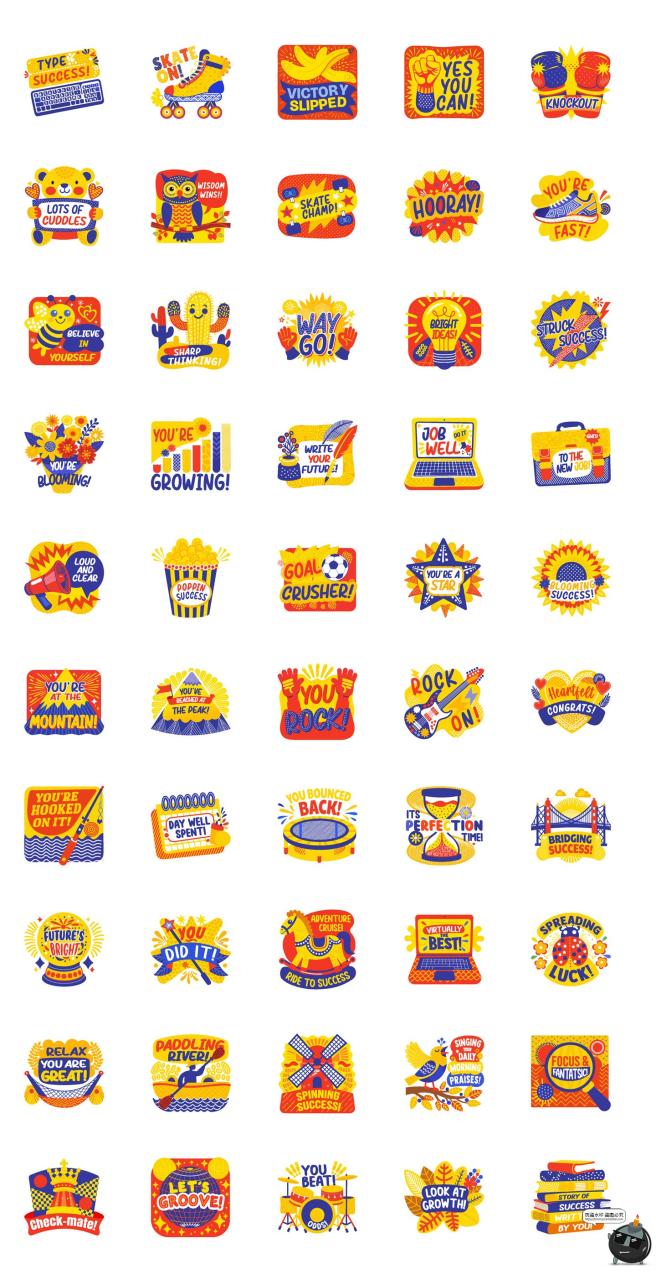 图片[5]-趣味潮流祝贺庆祝喜庆贺词鼓舞氛围插画贴纸AI矢量PNG免扣素材图-设计猿