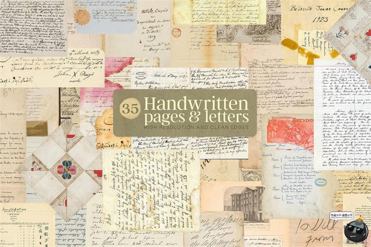 图片[2]-复古日记笔记本信封邮票门票收据人物剪贴拼贴元素PNG免抠图素材-设计猿