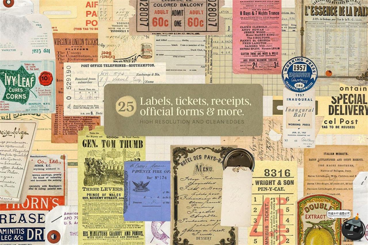 图片[4]-复古日记笔记本信封邮票门票收据人物剪贴拼贴元素PNG免抠图素材-设计猿