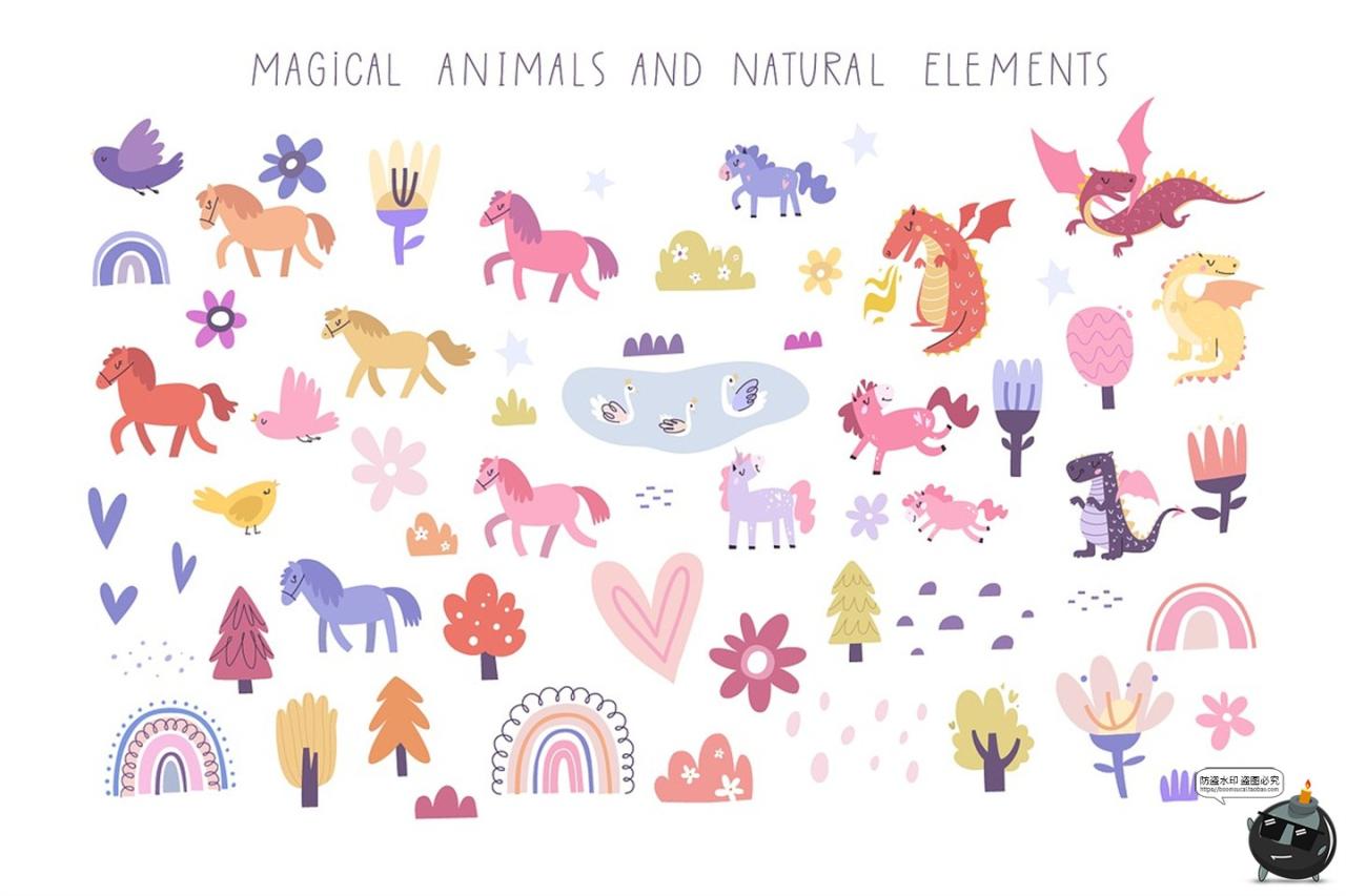 图片[4]-趣味卡通儿童童话魔法世界扁平化插图插画图案AI矢量PNG手账素材-设计猿