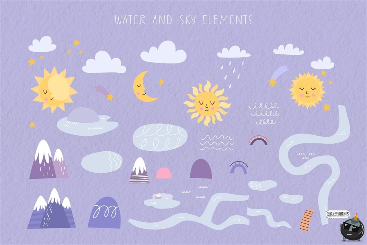 图片[7]-趣味卡通儿童童话魔法世界扁平化插图插画图案AI矢量PNG手账素材-设计猿