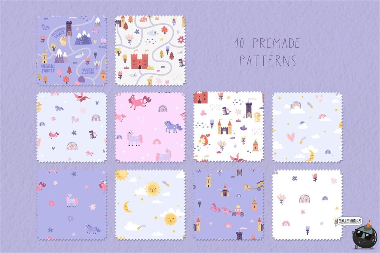 图片[10]-趣味卡通儿童童话魔法世界扁平化插图插画图案AI矢量PNG手账素材-设计猿