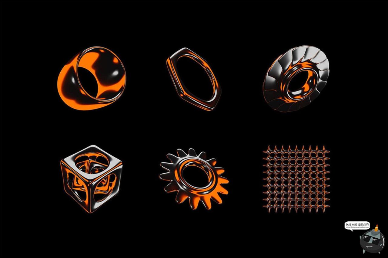 图片[3]-暗橙色3D工业金属镀铬Y2K科技抽象艺术几何图形PNG免抠图片素材-设计猿