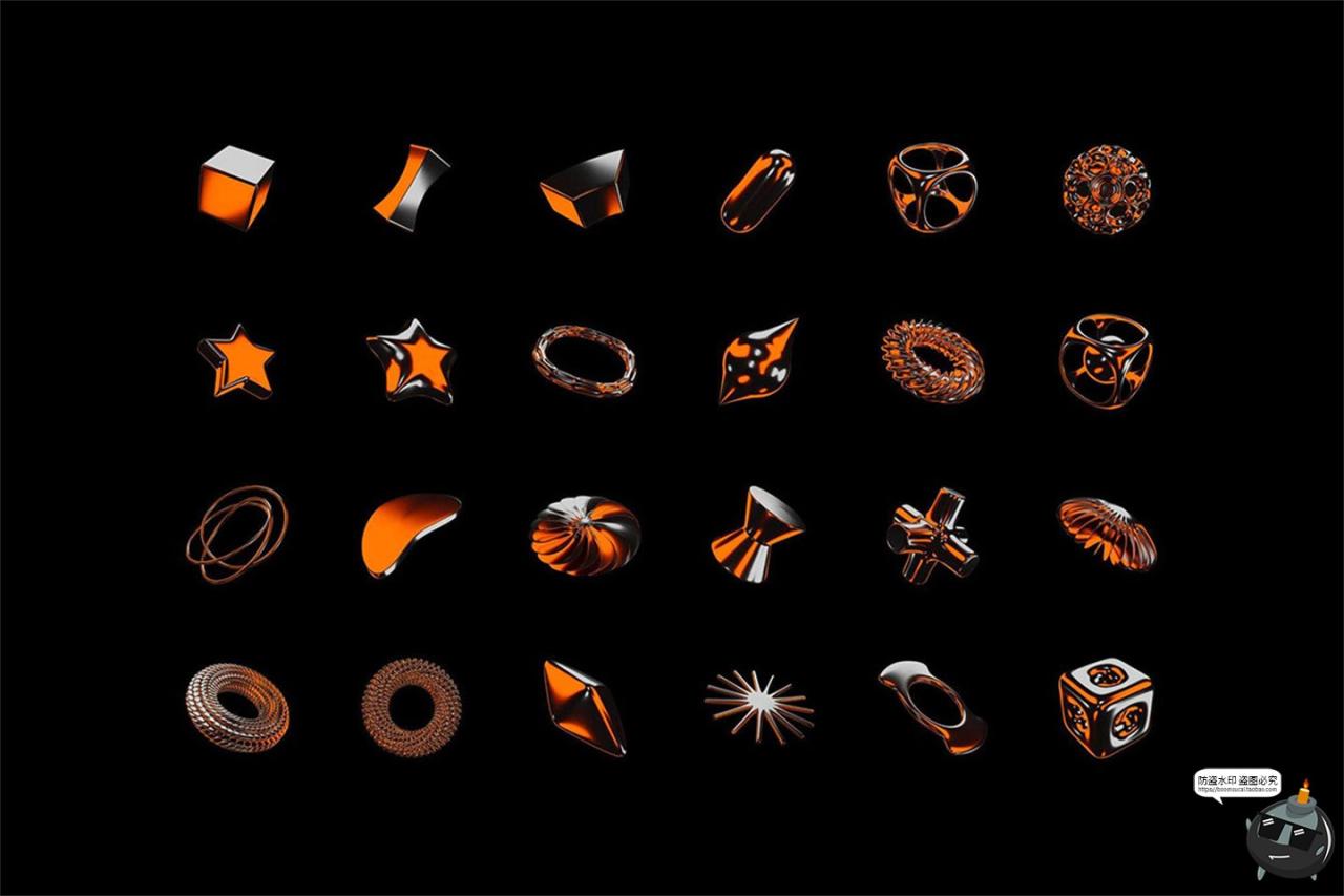 图片[4]-暗橙色3D工业金属镀铬Y2K科技抽象艺术几何图形PNG免抠图片素材-设计猿