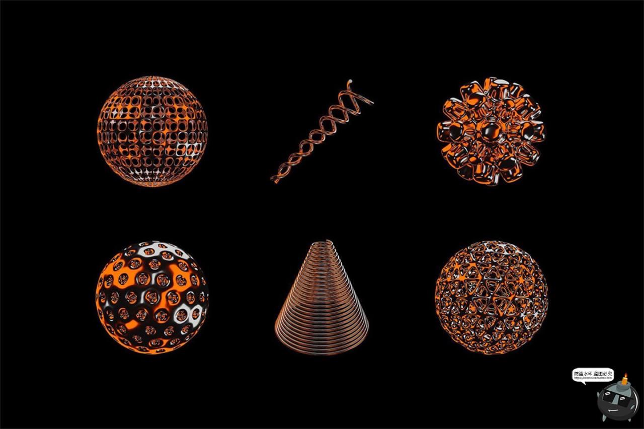 图片[5]-暗橙色3D工业金属镀铬Y2K科技抽象艺术几何图形PNG免抠图片素材-设计猿