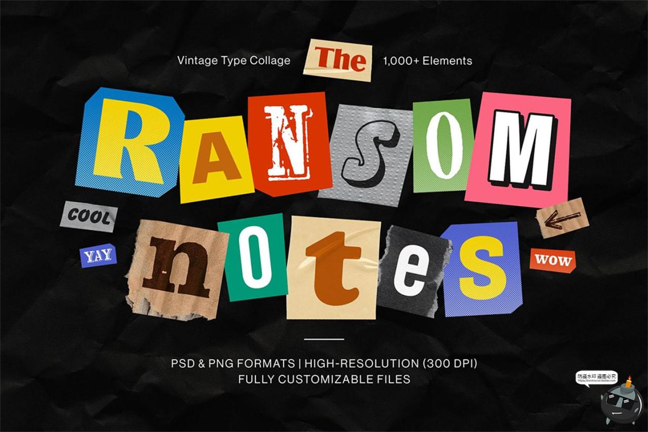 图片[1]-潮流复古英文字母数字符号剪纸拼贴撕纸手账PNG免抠图片PSD素材-设计猿