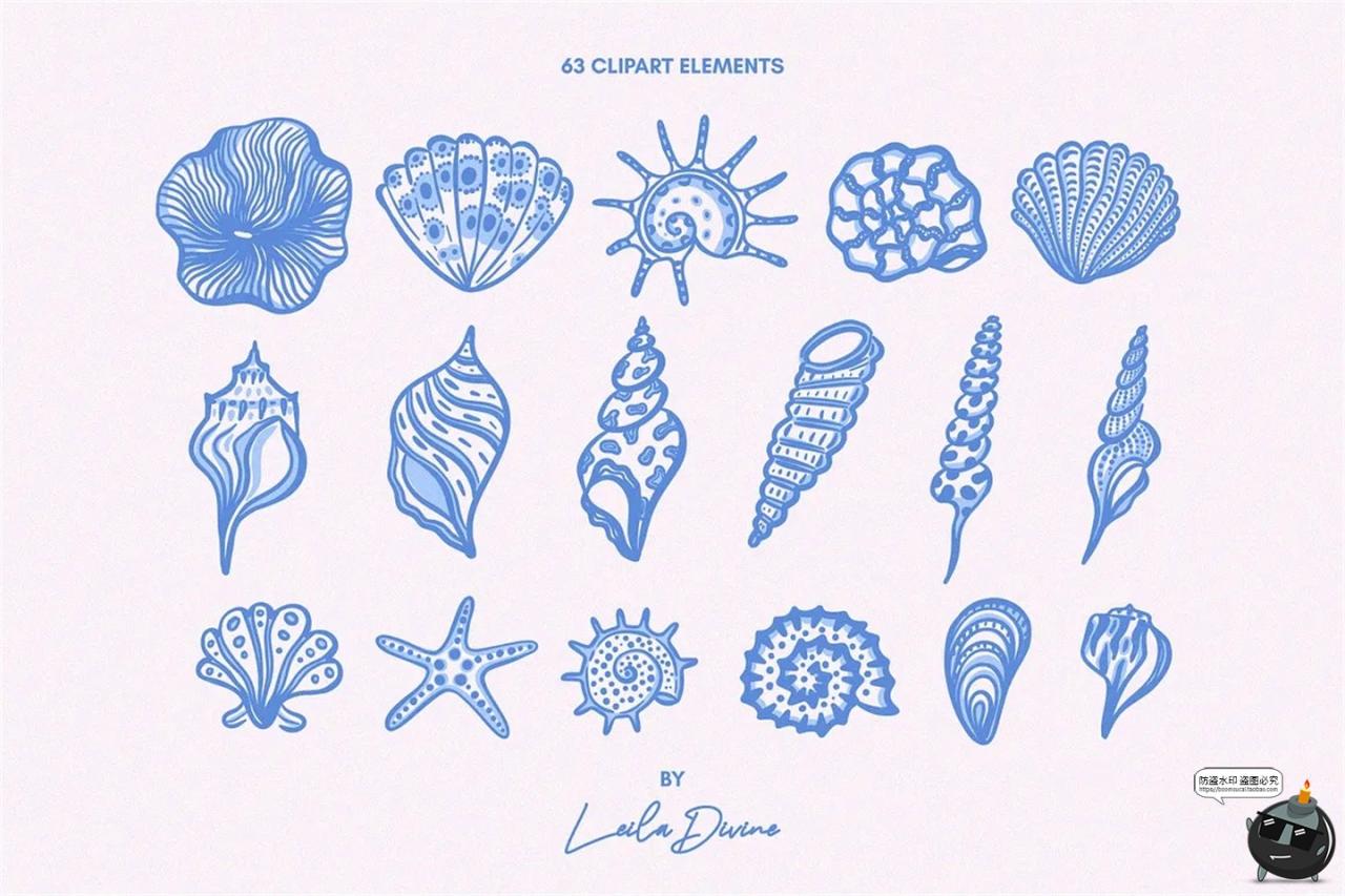 图片[2]-时尚手绘贝壳海螺海星海洋生物插图插画图案AI矢量PNG免扣JPG素材-设计猿