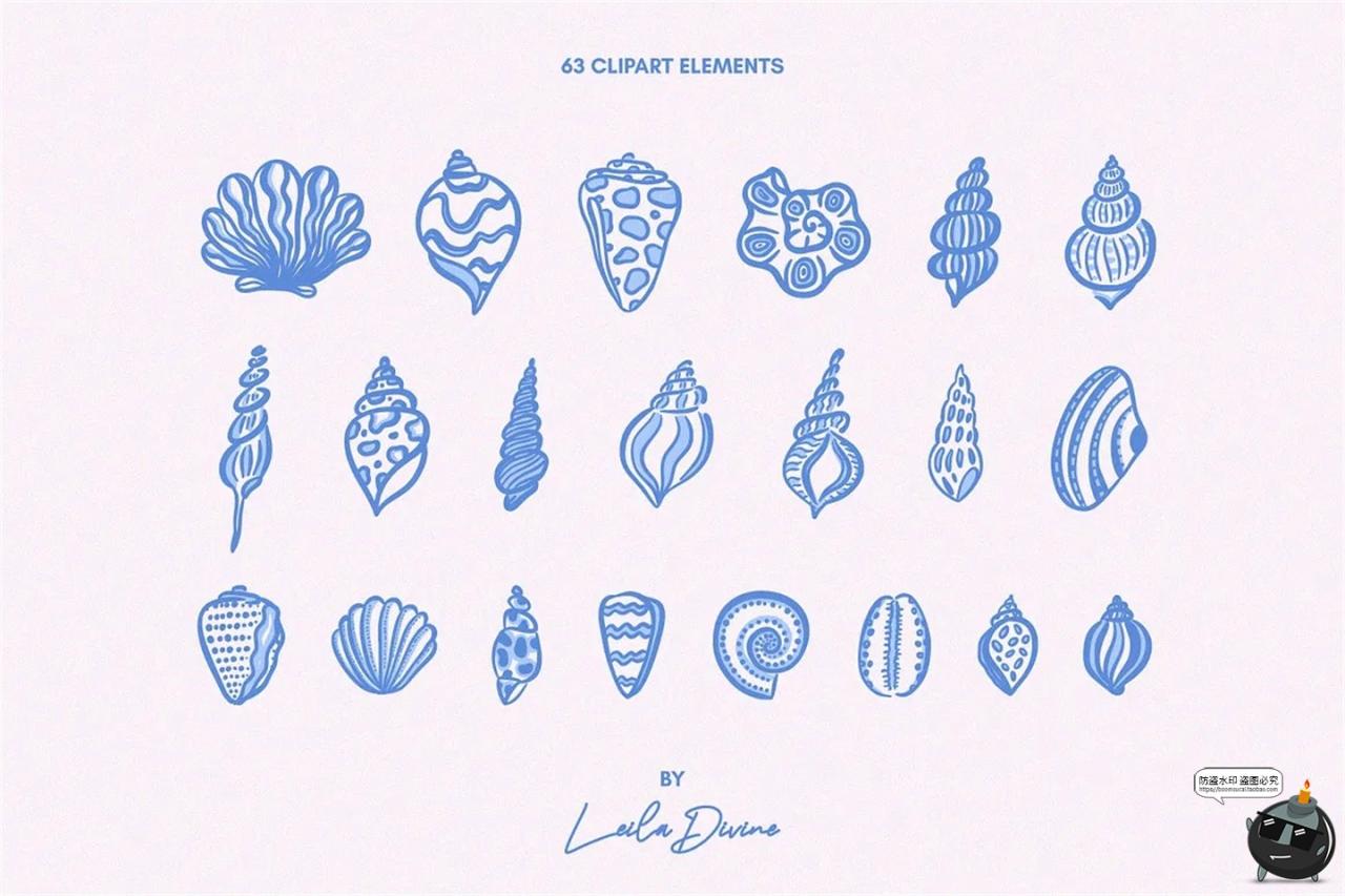 图片[3]-时尚手绘贝壳海螺海星海洋生物插图插画图案AI矢量PNG免扣JPG素材-设计猿