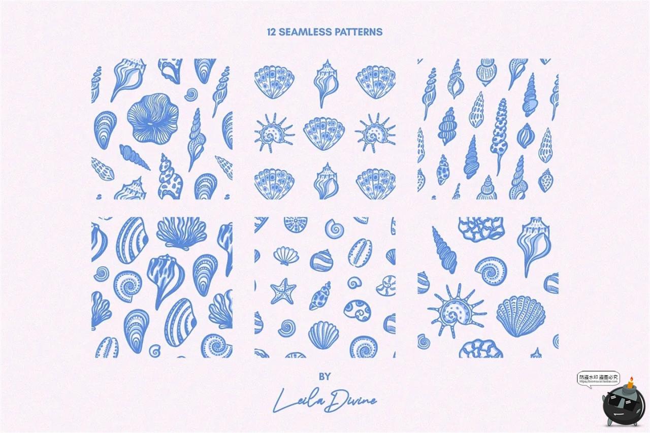 图片[5]-时尚手绘贝壳海螺海星海洋生物插图插画图案AI矢量PNG免扣JPG素材-设计猿