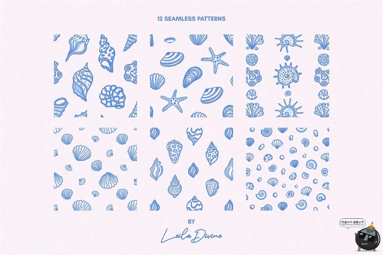图片[6]-时尚手绘贝壳海螺海星海洋生物插图插画图案AI矢量PNG免扣JPG素材-设计猿