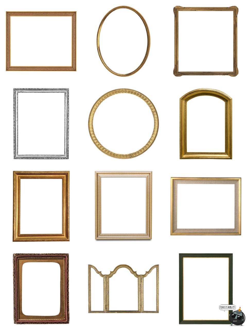 图片[3]-复古老式木质金属镀金矩形椭圆相框边框美工手账PNG免抠图片素材-设计猿