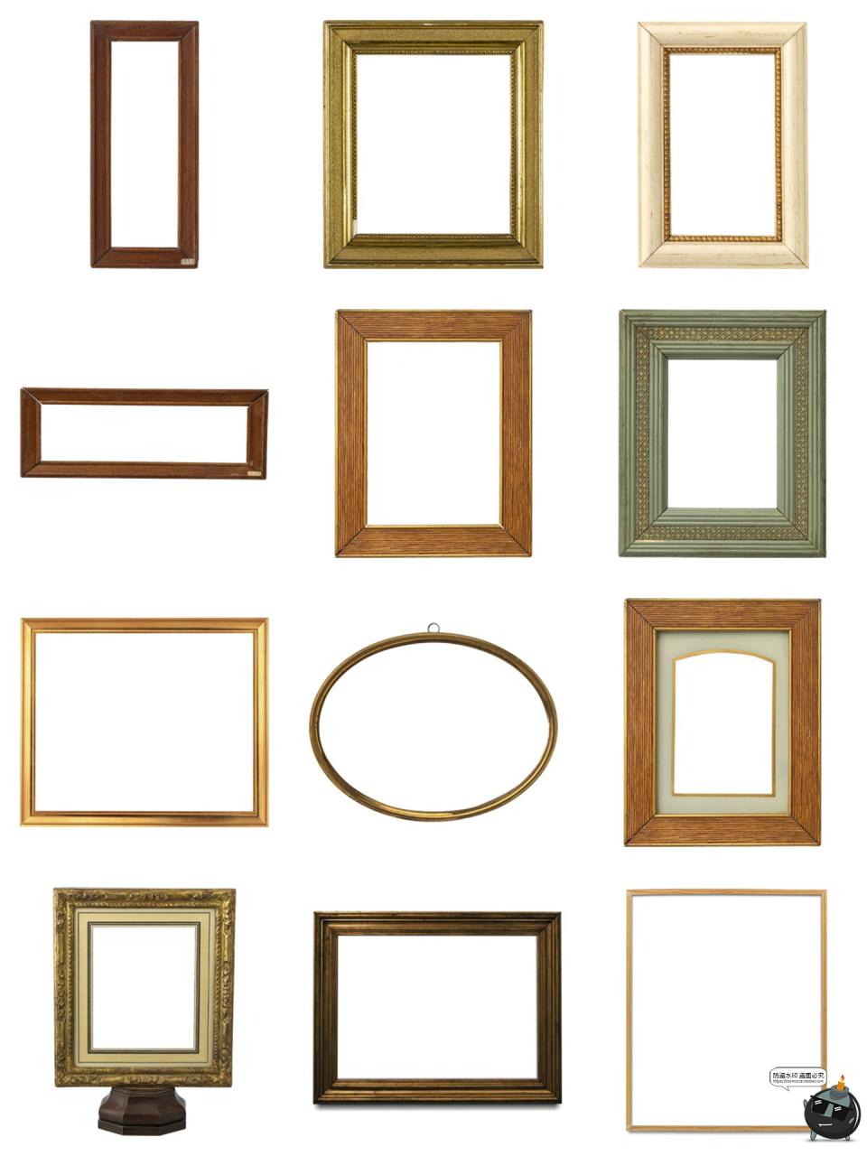图片[4]-复古老式木质金属镀金矩形椭圆相框边框美工手账PNG免抠图片素材-设计猿