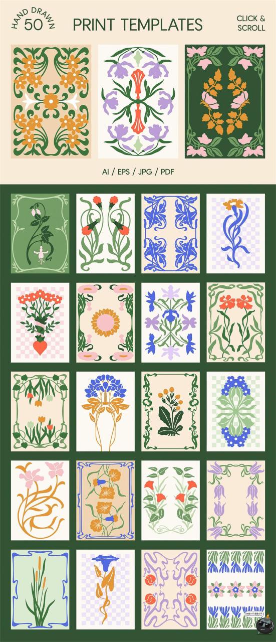 图片[3]-复古手绘自然草本植物花卉树叶新艺术装饰插图插画AI矢量JPG素材-设计猿