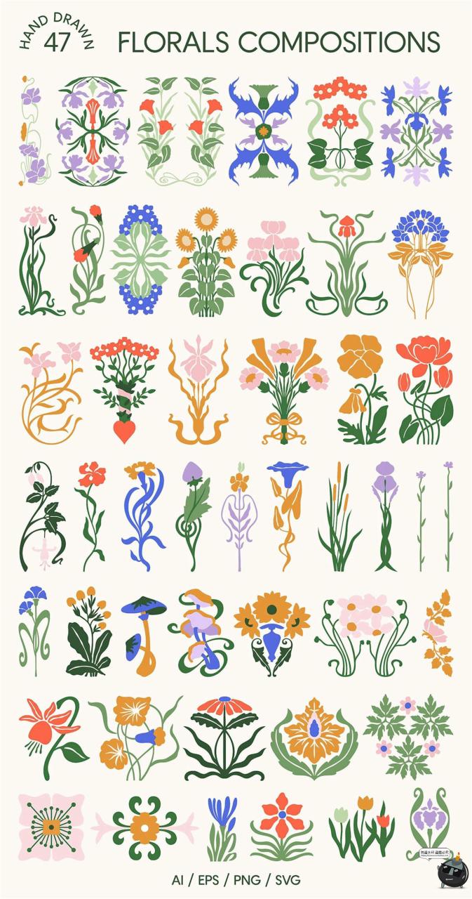 图片[5]-复古手绘自然草本植物花卉树叶新艺术装饰插图插画AI矢量JPG素材-设计猿