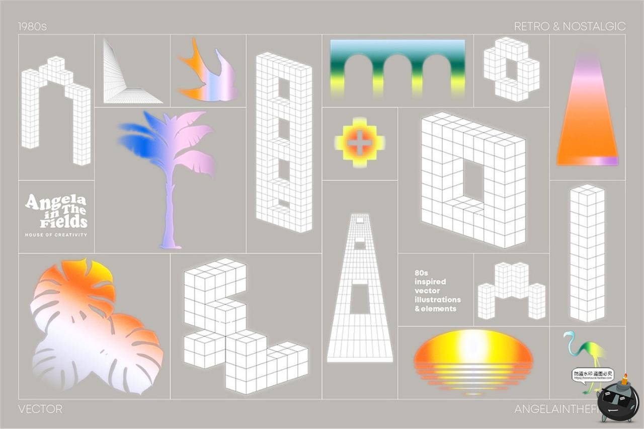 图片[4]-复古蒸汽波3D立体几何图形彩虹迷幻渐变背景AI矢量PNG免扣JPG素材-设计猿