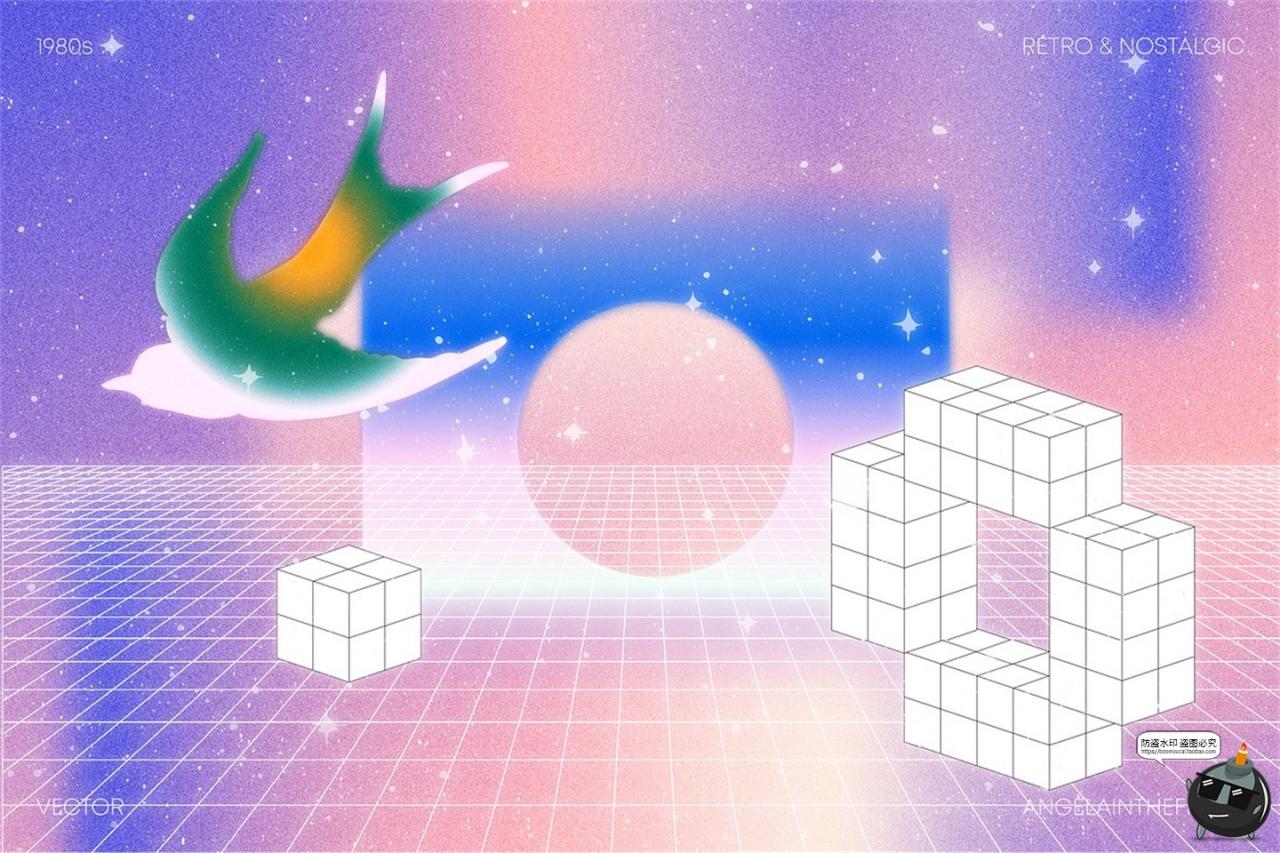 图片[8]-复古蒸汽波3D立体几何图形彩虹迷幻渐变背景AI矢量PNG免扣JPG素材-设计猿
