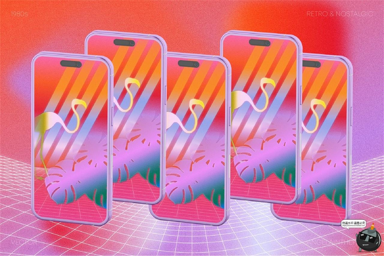 图片[9]-复古蒸汽波3D立体几何图形彩虹迷幻渐变背景AI矢量PNG免扣JPG素材-设计猿