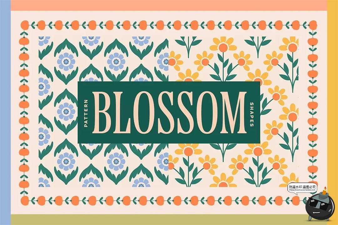 复古优雅时尚野花雏菊郁金香无缝拼接花卉JPG图案AI矢量PNG素材-设计猿