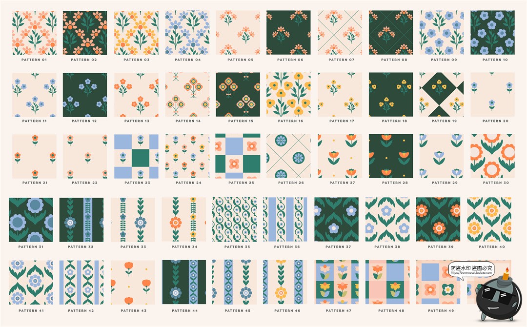 图片[2]-复古优雅时尚野花雏菊郁金香无缝拼接花卉JPG图案AI矢量PNG素材-设计猿