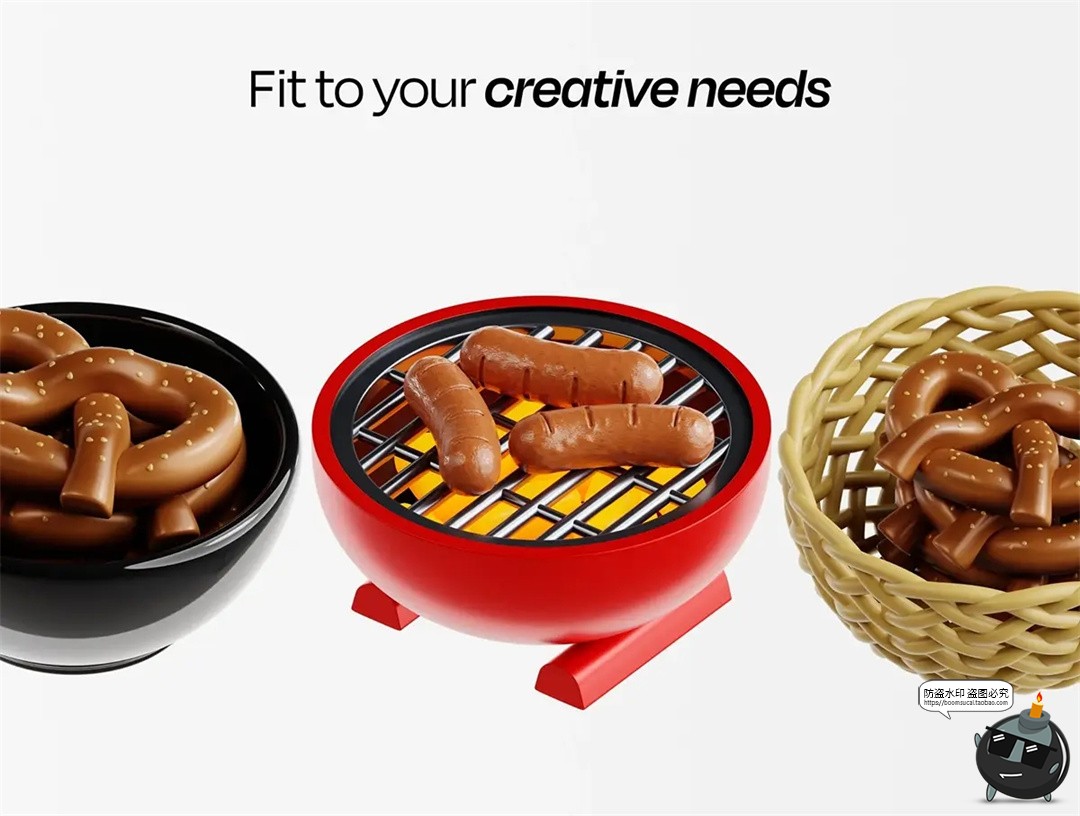 图片[2]-香肠椒盐卷饼肠仔快餐元素3D立体icon图标PNG免扣图片OBJ+FBX素材-设计猿