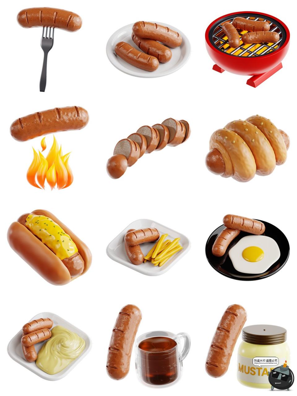 图片[4]-香肠椒盐卷饼肠仔快餐元素3D立体icon图标PNG免扣图片OBJ+FBX素材-设计猿