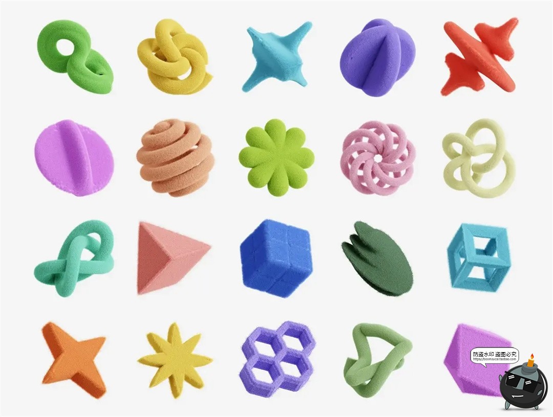 图片[3]-立体3D趣味卡通毛绒毛毡蓬松抽象艺术几何图形png免抠图片素材-设计猿