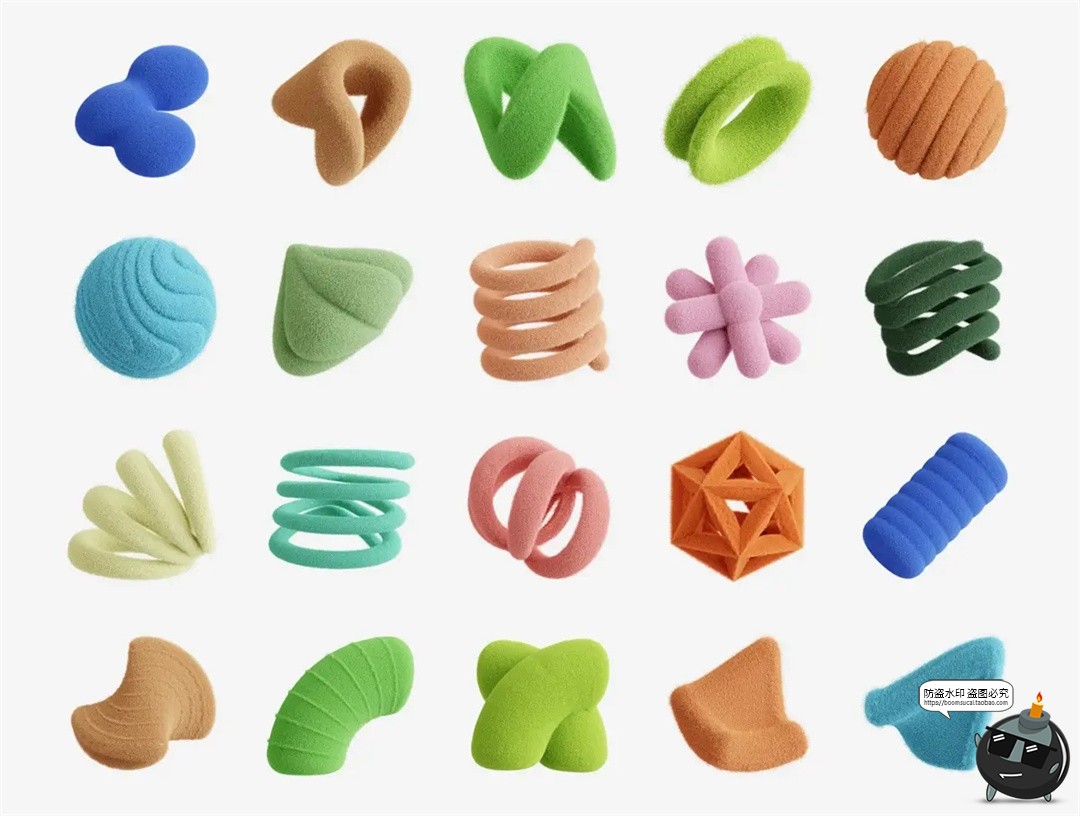 图片[4]-立体3D趣味卡通毛绒毛毡蓬松抽象艺术几何图形png免抠图片素材-设计猿