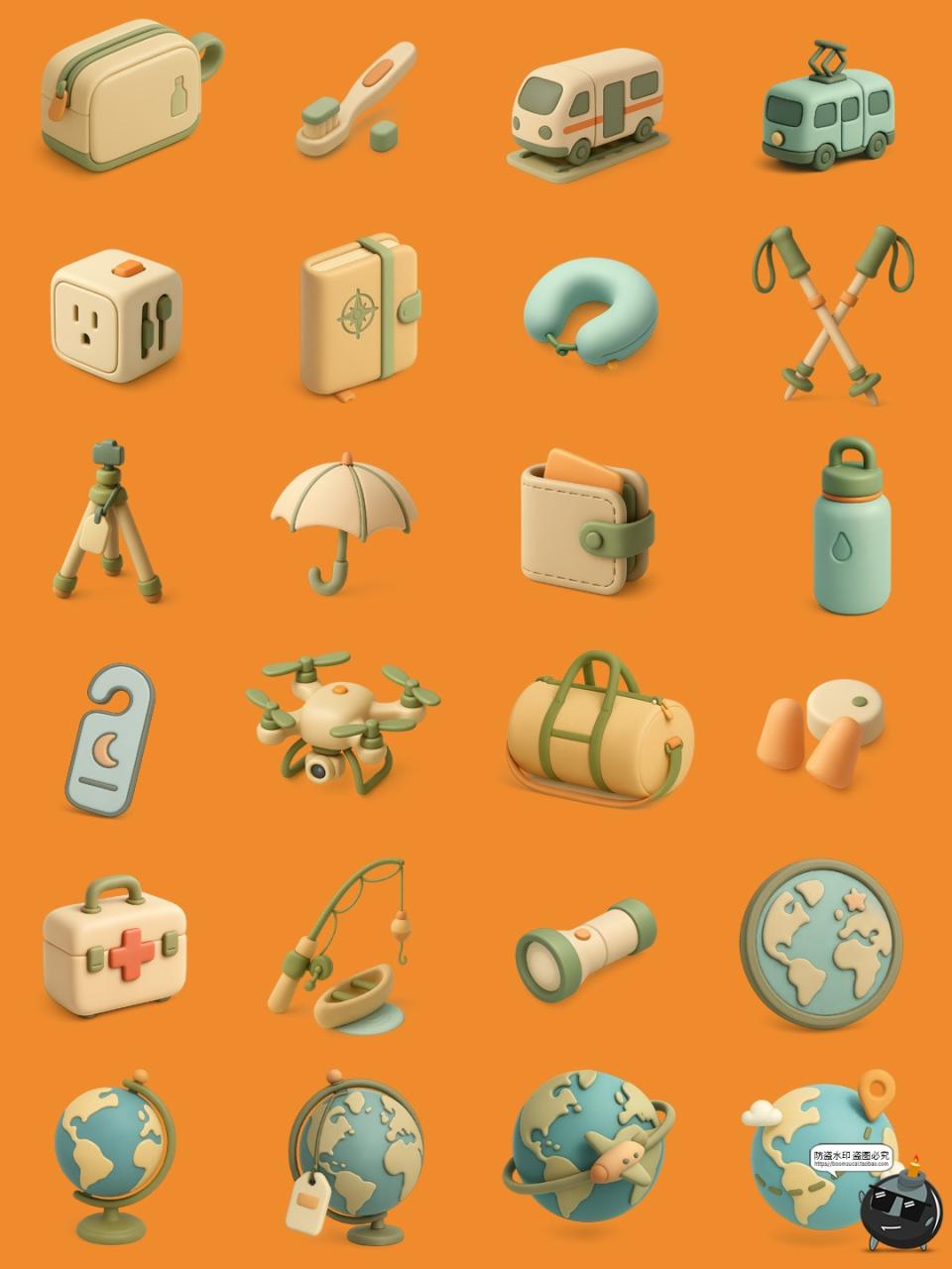 图片[5]-立体3D卡通旅行旅游度假露营帐篷春游icon图标插图PNG免抠素材图-设计猿