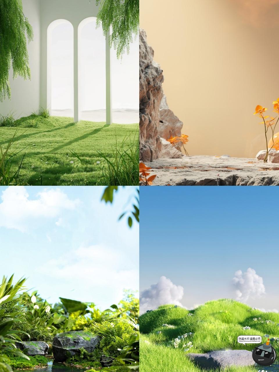 图片[2]-高清自然植物草本美妆产品绿色桌面展台海报背景JPG图片素材图-设计猿