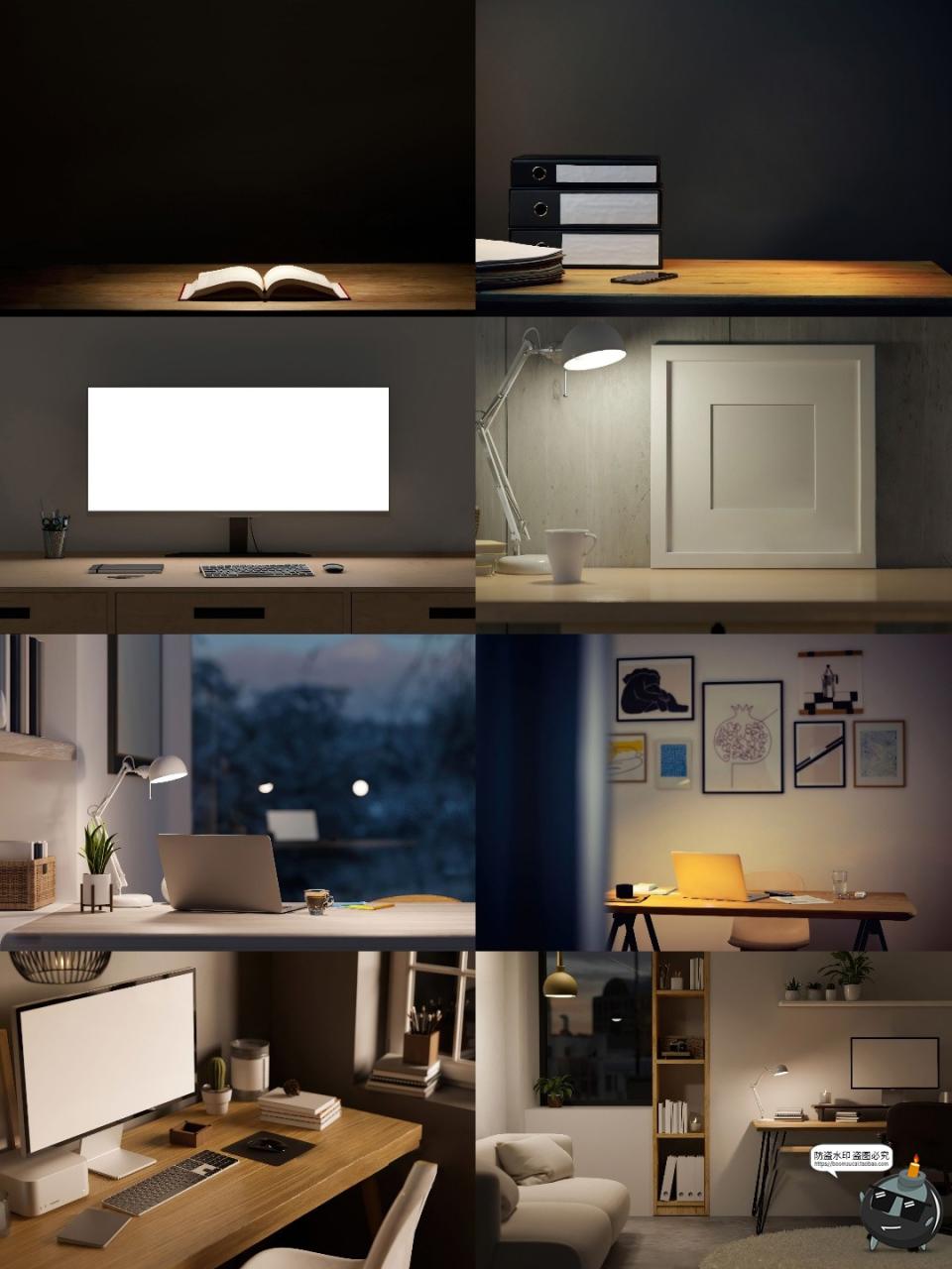 图片[3]-高清夜晚桌面室内家居卧室书桌产品灯光场景海报背景JPG图片素材-设计猿