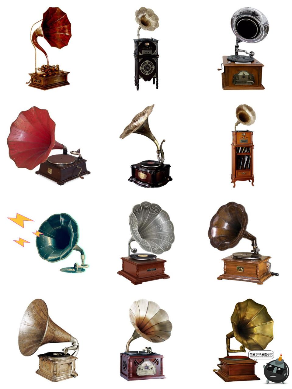 图片[1]-复古欧式留声机老式唱片音响海报装饰电子手帐拼贴PNG免抠素材图-设计猿