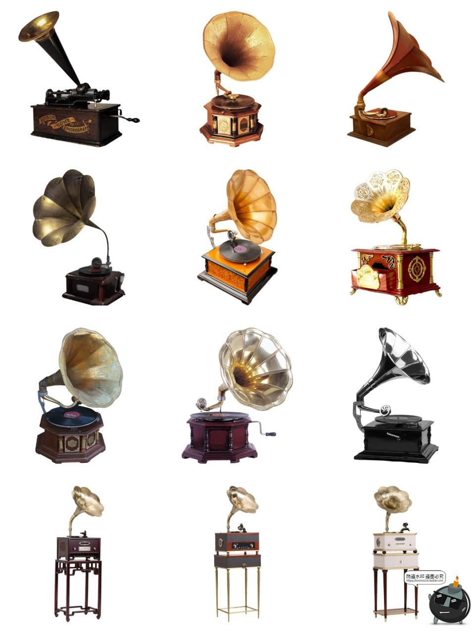 图片[3]-复古欧式留声机老式唱片音响海报装饰电子手帐拼贴PNG免抠素材图-设计猿