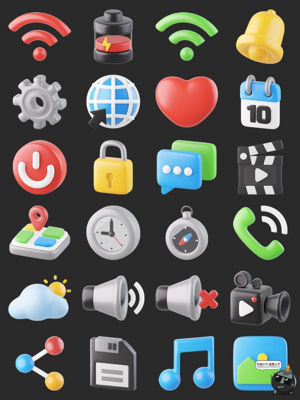 图片[1]-卡通风格网站APP UI系统界面音量设置信息3D立体图标PNG免抠素材-设计猿